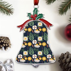 Flower Grey Pattern Floral Metal Holly Leaf Bell Ornament