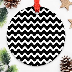 Wave-black White Round Ornament (two Sides)