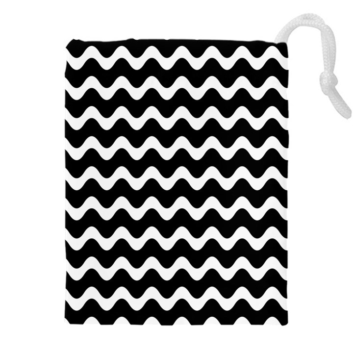 Wave-black White Drawstring Pouch (4XL)