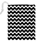 Wave-black White Drawstring Pouch (4XL) Back