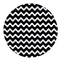 Wave-black White Round Glass Fridge Magnet (4 Pack) by kyorashop23