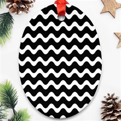 Wave-black White Oval Ornament (two Sides)