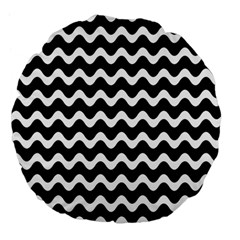 Wave-black White Large 18  Premium Flano Round Cushions by kyorashop23