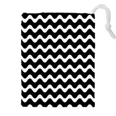 Wave-black White Drawstring Pouch (4xl) by kyorashop23