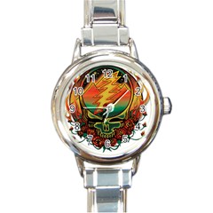 Grateful Steal Your Face Deadhead Hippie Logo Symbol Round Italian Charm Watch by Loisa77