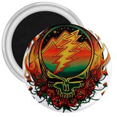 Grateful Steal Your Face Deadhead Hippie Logo Symbol 3  Magnets by Loisa77