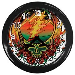 Grateful Steal Your Face Deadhead Hippie Logo Symbol Wall Clock (black) by Loisa77