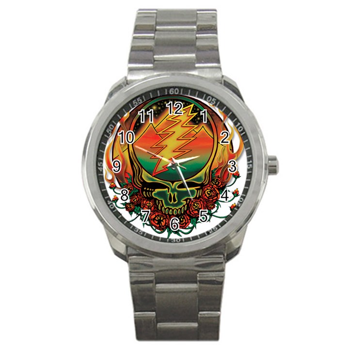 Grateful Steal Your Face Deadhead Hippie Logo Symbol Sport Metal Watch