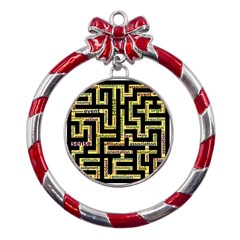 Mindset Stimulus Response Emotion Metal Red Ribbon Round Ornament by Paksenen