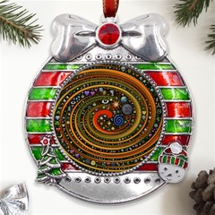 Swirl Vortex Emoji Cyclone Motion Art Metal X mas Ribbon With Red Crystal Round Ornament by Paksenen