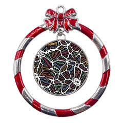 Mental Human Experience Mindset Metal Red Ribbon Round Ornament by Paksenen