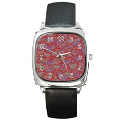 Love Hearts Valentines Connection Square Metal Watch by Paksenen