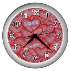 Love Hearts Valentine Red Symbol Wall Clock (silver) by Paksenen