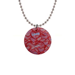 Love Hearts Valentine Red Symbol 1  Button Necklace by Paksenen