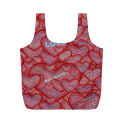 Love Hearts Valentine Red Symbol Full Print Recycle Bag (m) by Paksenen