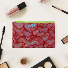 Love Hearts Valentine Red Symbol Cosmetic Bag (xs) by Paksenen