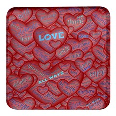 Love Hearts Valentine Red Symbol Square Glass Fridge Magnet (4 Pack) by Paksenen