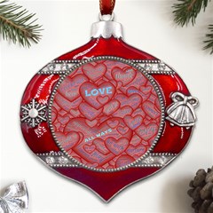 Love Hearts Valentine Red Symbol Metal Snowflake And Bell Red Ornament