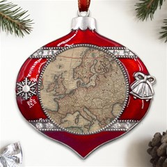 Old Vintage Classic Map Of Europe Metal Snowflake And Bell Red Ornament