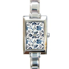 Indigo Watercolor Floral Seamless-pattern Rectangle Italian Charm Watch