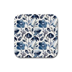 Indigo Watercolor Floral Seamless-pattern Rubber Square Coaster (4 pack)