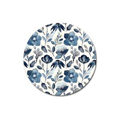 Indigo Watercolor Floral Seamless-pattern Magnet 3  (Round)