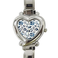 Indigo Watercolor Floral Seamless-pattern Heart Italian Charm Watch by Ket1n9