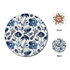 Indigo Watercolor Floral Seamless-pattern Playing Cards Single Design (round)