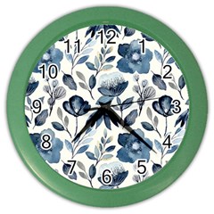 Indigo Watercolor Floral Seamless-pattern Color Wall Clock