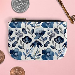 Indigo Watercolor Floral Seamless-pattern Mini Coin Purse