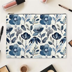 Indigo Watercolor Floral Seamless-pattern Cosmetic Bag (XL)