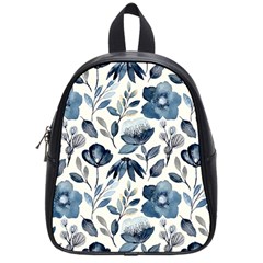 Indigo Watercolor Floral Seamless-pattern School Bag (Small)