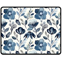 Indigo Watercolor Floral Seamless-pattern Fleece Blanket (Medium)