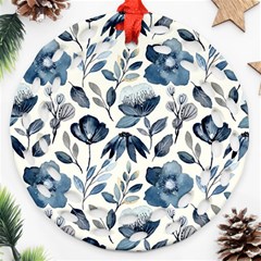 Indigo Watercolor Floral Seamless-pattern Ornament (round Filigree)