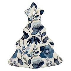 Indigo Watercolor Floral Seamless-pattern Christmas Tree Ornament (two Sides) by Ket1n9