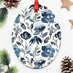 Indigo Watercolor Floral Seamless-pattern Oval Filigree Ornament (two Sides)