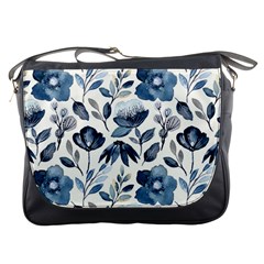 Indigo Watercolor Floral Seamless-pattern Messenger Bag by Ket1n9