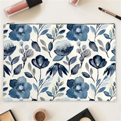 Indigo Watercolor Floral Seamless-pattern Cosmetic Bag (XXL)