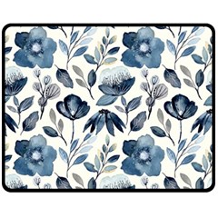 Indigo Watercolor Floral Seamless-pattern Two Sides Fleece Blanket (Medium)