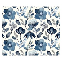 Indigo Watercolor Floral Seamless-pattern Two Sides Premium Plush Fleece Blanket (Kids Size)