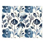 Indigo Watercolor Floral Seamless-pattern Two Sides Premium Plush Fleece Blanket (Large) 80 x60  Blanket Front