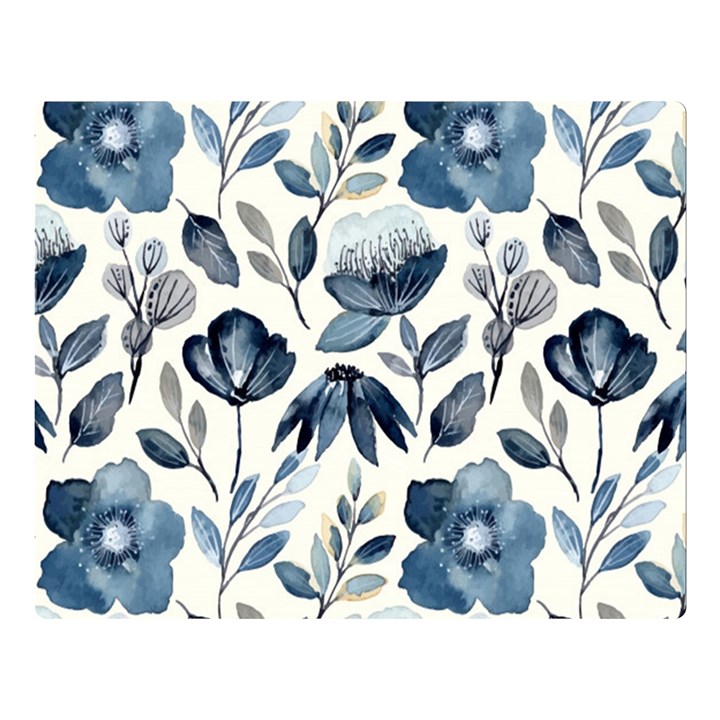 Indigo Watercolor Floral Seamless-pattern Two Sides Premium Plush Fleece Blanket (Large)