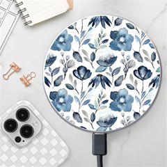 Indigo Watercolor Floral Seamless-pattern Wireless Fast Charger(white) by Ket1n9