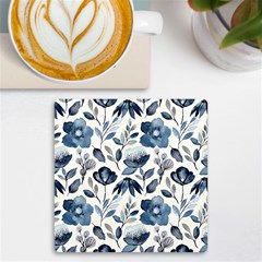 Indigo Watercolor Floral Seamless-pattern Uv Print Square Tile Coaster  by Ket1n9