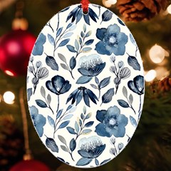 Indigo Watercolor Floral Seamless-pattern Uv Print Acrylic Ornament Oval by Ket1n9