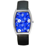 Blooming Seamless Pattern Blue Colors Barrel Style Metal Watch Front