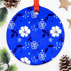 Blooming Seamless Pattern Blue Colors Round Ornament (two Sides)