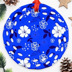 Blooming Seamless Pattern Blue Colors Round Filigree Ornament (two Sides)