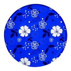 Blooming Seamless Pattern Blue Colors Round Glass Fridge Magnet (4 Pack) by Ket1n9