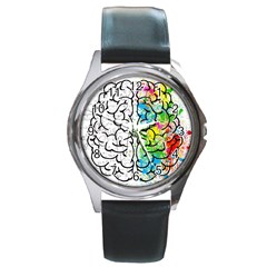 Brain Mind Psychology Idea Drawing Round Metal Watch by Loisa77